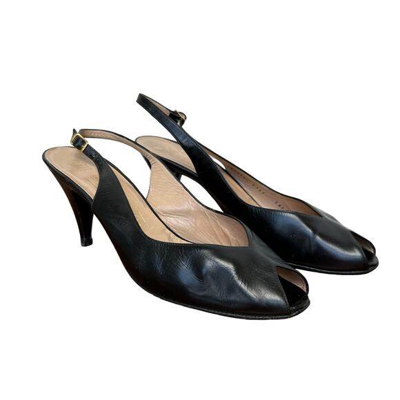 Bruno Magli Black Peep Toe Slingback Heels - Size 10.5 AAAA - Picture 3 of 9